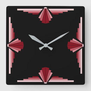 Horloge Carrée Motif Art déco en rouge