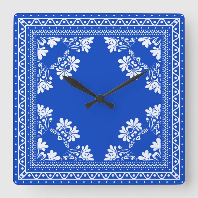 Horloge Carrée Motif Bandana bleu (Recto)