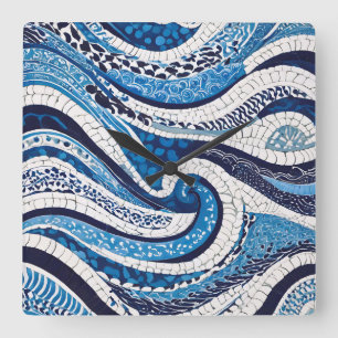 Horloge Carrée Motif blanc bleu 05
