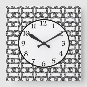 Horloge Carrée Motif blanc moderne et élégant noir