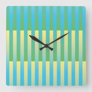 Horloge Carrée Motif bleu jaune vert rayé