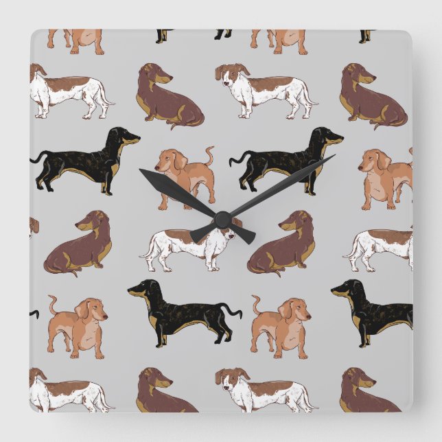 Horloge Carrée Motif chien Dachshund (Recto)