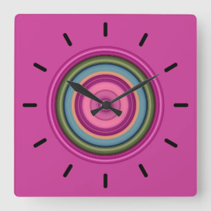 Horloge Carrée Motif circulaire rose chaud