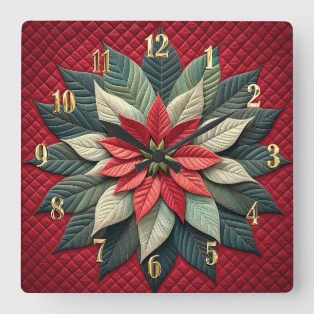 Horloge Carrée Motif courbé Poinsettia rouge (Recto)