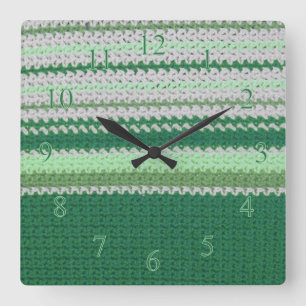 Horloge Carrée motif Crochet - Bandes vertes
