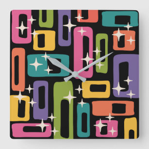 Horloge Carrée Motif d'âge atomique Abstrait MCM rétro