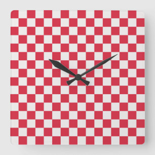 Horloge Carrée Motif damier à bulles de cranberry