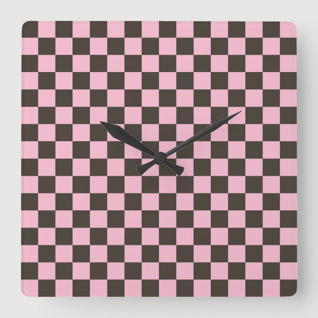 Horloge Carrée Motif damier fleur de cerisier (Recto)