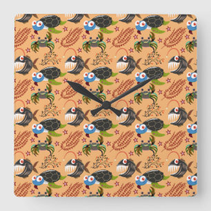 Horloge Carrée Motif d'animaux aquatiques   vie sous-marine en me