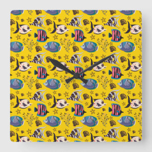 Horloge Carrée Motif d'animaux aquatiques   vie sous-marine océan