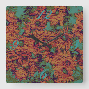 Horloge Carrée Motif de camouflage de tournesol et de feuille