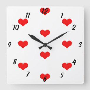 Horloge Carrée Motif de coeur mignon rouge blanc personnalisé Val