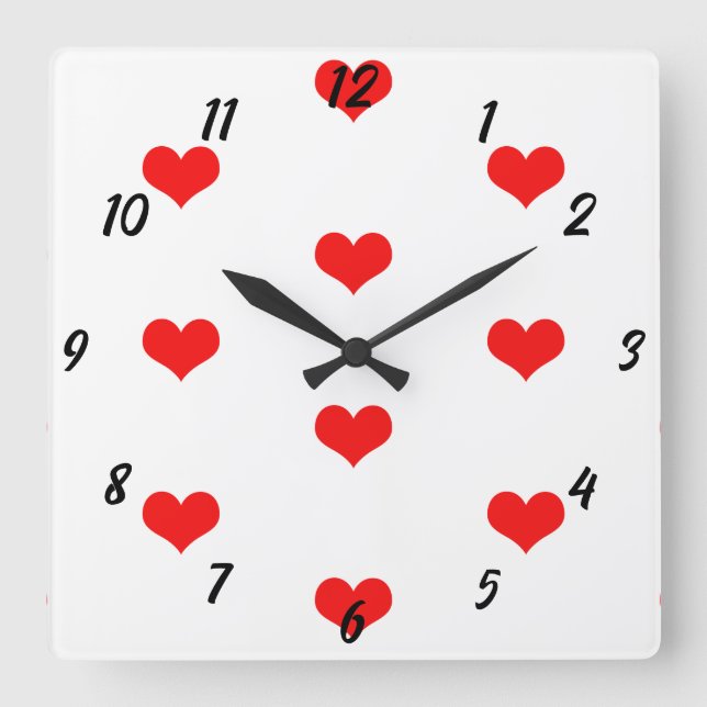 Horloge Carrée Motif de coeur mignon rouge blanc personnalisé Val (Recto)