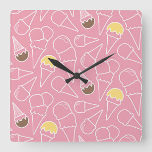 Horloge Carrée Motif de crème glacée d'été