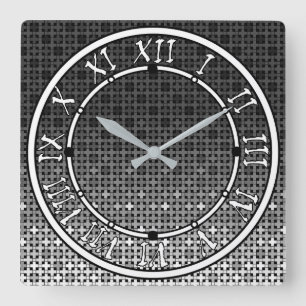 Horloge Carrée Motif de dégradé géométrique noir et blanc