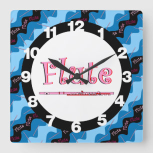 Horloge Carrée Motif de flute rose