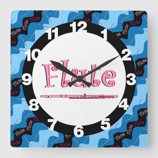 Horloge Carrée Motif de flute rose (Recto)