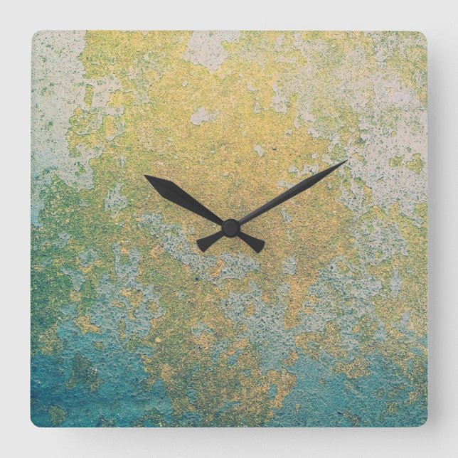 Horloge Carrée Motif de géode or & turquoise en pierre (Recto)