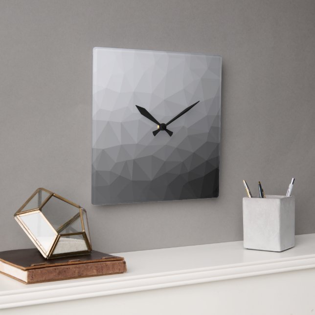 Horloge Carrée Motif de maillage géométrique gris (Bureau)