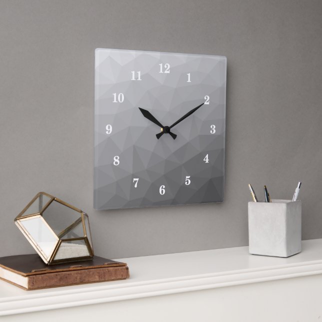 Horloge Carrée Motif de maillage géométrique gris (Bureau)