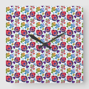 Horloge Carrée Motif de poissons tropicaux colorés 