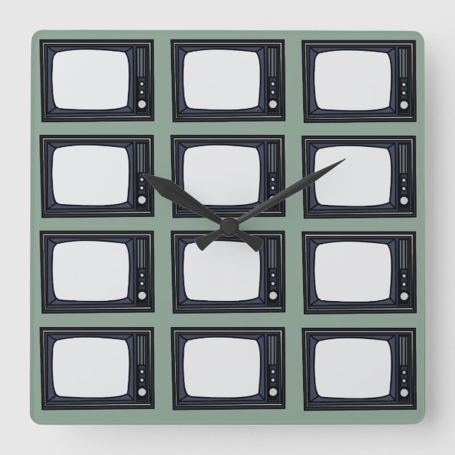 Horloge Carrée Motif de télévision classique rétro (Recto)