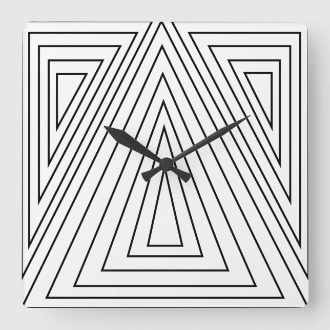 Horloge Carrée Motif de triangle concentré noir et blanc (Recto)
