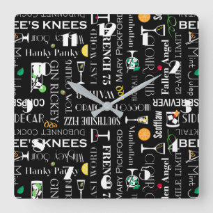 Horloge Carrée Motif des noms de cocktails Retro