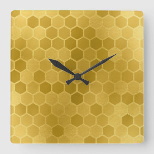 Horloge Carrée Motif d'hexagone d'or jaune de Faux