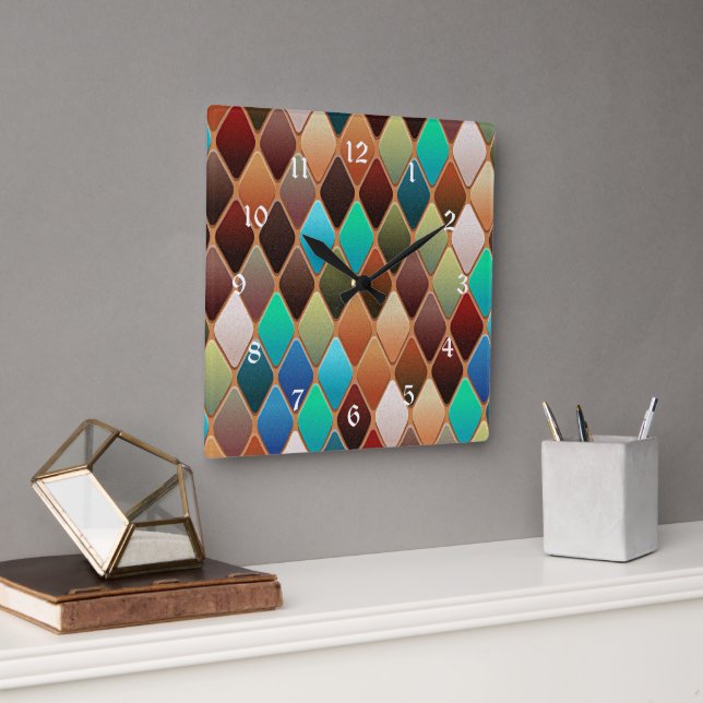 Horloge Carrée Motif Diamond coloré (Bureau)