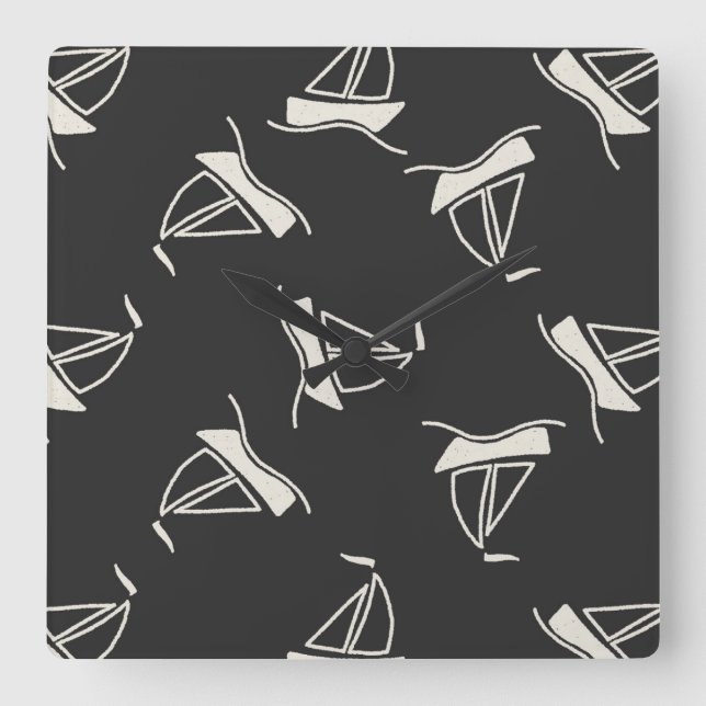 Horloge Carrée Motif Doodle Sailboat (Recto)