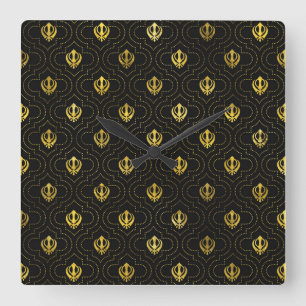 Horloge Carrée Motif du symbole Gold Khanda