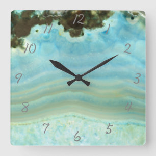 Horloge Carrée Motif en cristal d'agate d'Aqua de pierre gemme