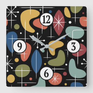 Horloge Carrée Motif en forme d'étoile de style Mid Century Moder