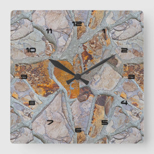 Horloge Carrée Motif en pierre naturelle rustique Imprimer 2