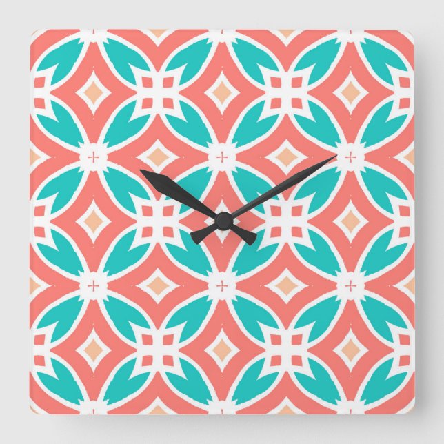 Horloge Carrée Motif ethnique multicolore (Recto)