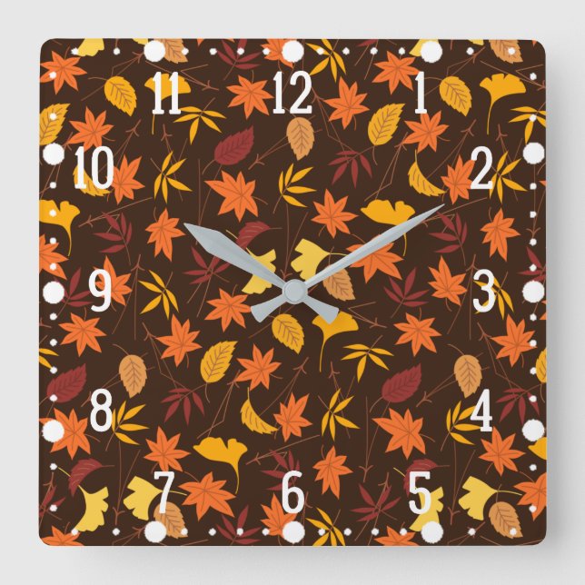 Horloge Carrée Motif Feuille de Thanksgiving Maple (Recto)