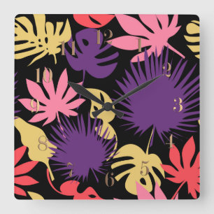 Horloge Carrée Motif feuille tropical sans couture