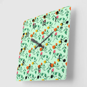 Horloge Carrée Motif floral avec fleurs de rose colorées 