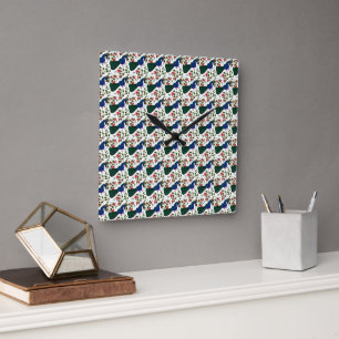 Horloge Carrée Motif floral d'oiseau mignon   Oiseau bleu coloré 