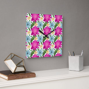 Horloge Carrée Motif floral sans couture   Répétition de fleurs à