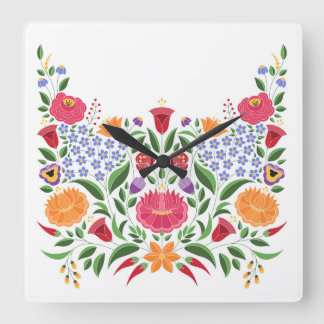 Horloge Carrée Motif folklorique hongrois - fleur de broderie Kal