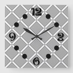 Horloge Carrée Motif géométrique à carreaux gris et blanc
