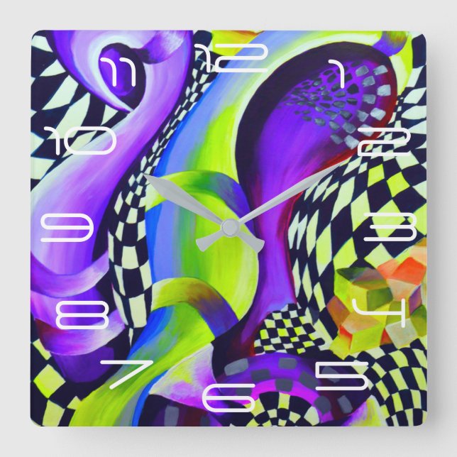 Horloge Carrée Motif géométrique Art déco des années 80 (Recto)