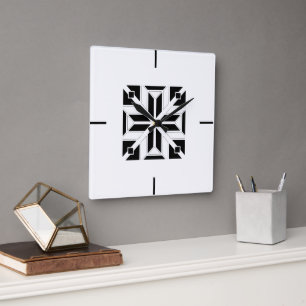 Horloge Carrée Motif géométrique élégant noir et blanc
