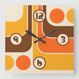 Horloge Carrée motif géométrique les années 70 style Vintage rétr