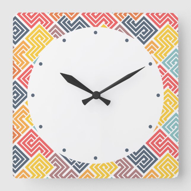Horloge Carrée Motif géométrique moderne coloré (Recto)