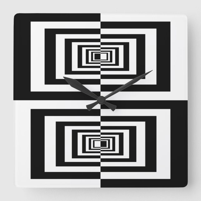 Horloge Carrée Motif géométrique moderne noir et blanc (Recto)