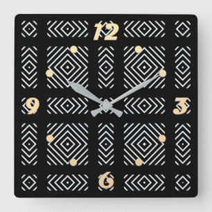 Horloge Carrée Motif géométrique noir et blanc Ama