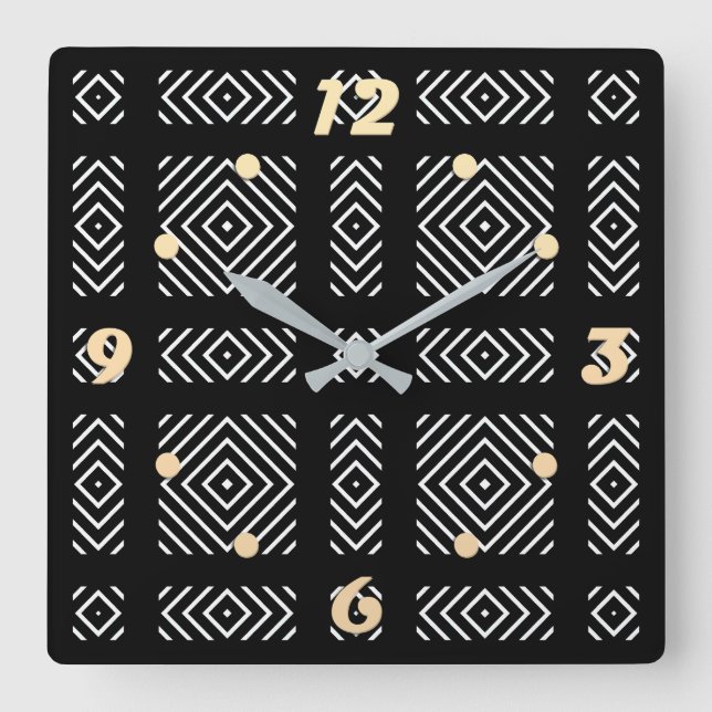 Horloge Carrée Motif géométrique noir et blanc Ama (Recto)